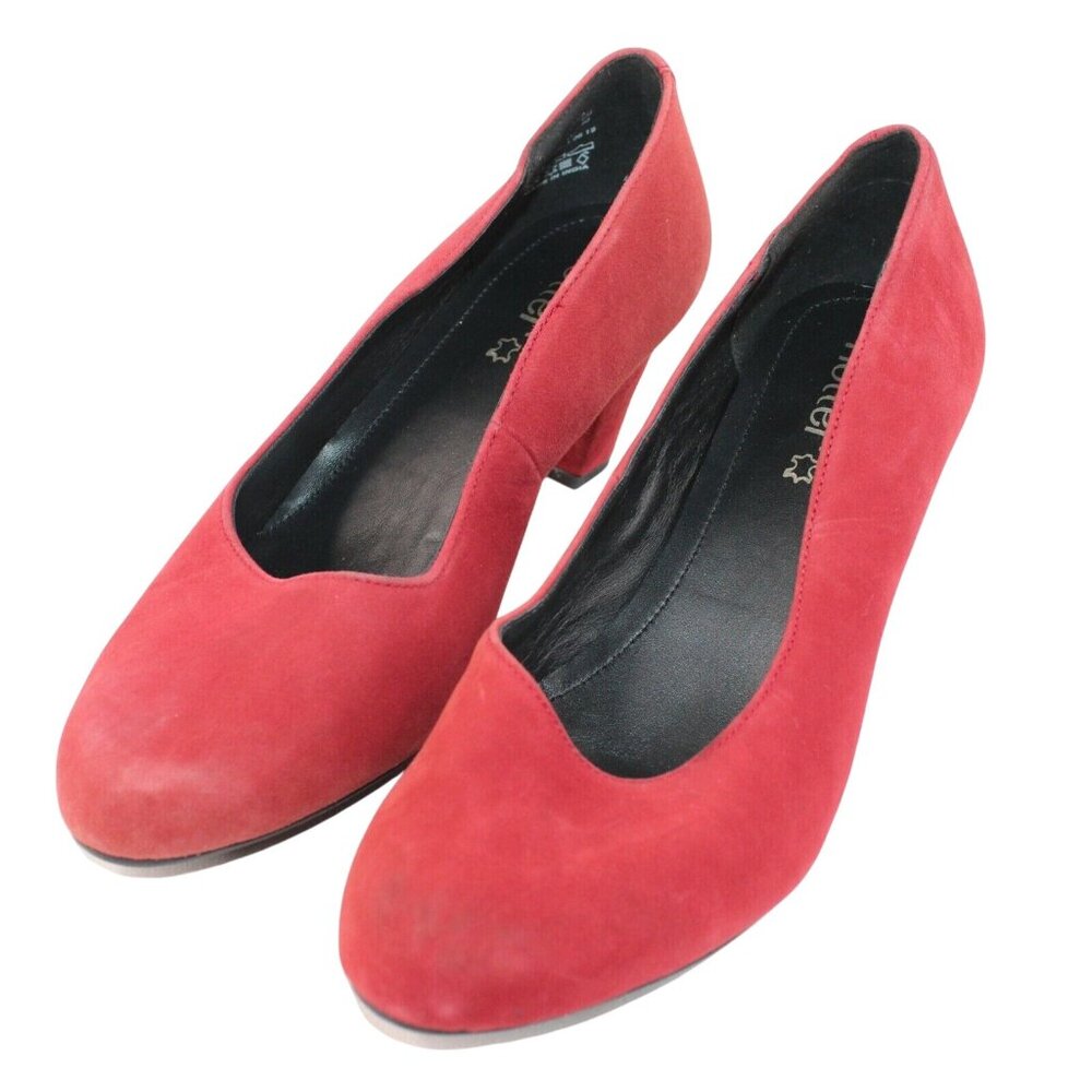 Hotter Womens Sz 8.5M Joanna Red Suede Round Toe Slip On Block High Heels Pump - Picture 4 of 12